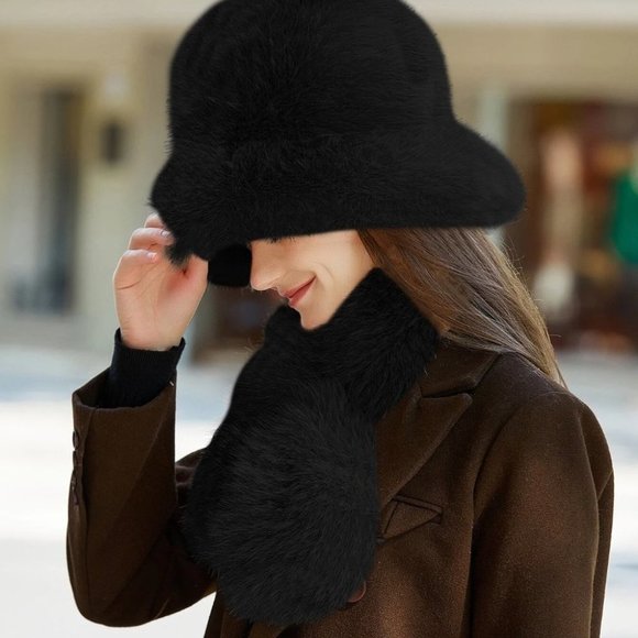 Black Womens Bucket Hat And Scarf - Picture 2 of 3